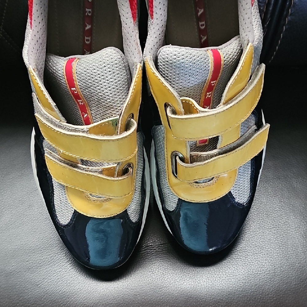 Prada Yellow and Navy Velcro Sneakers
